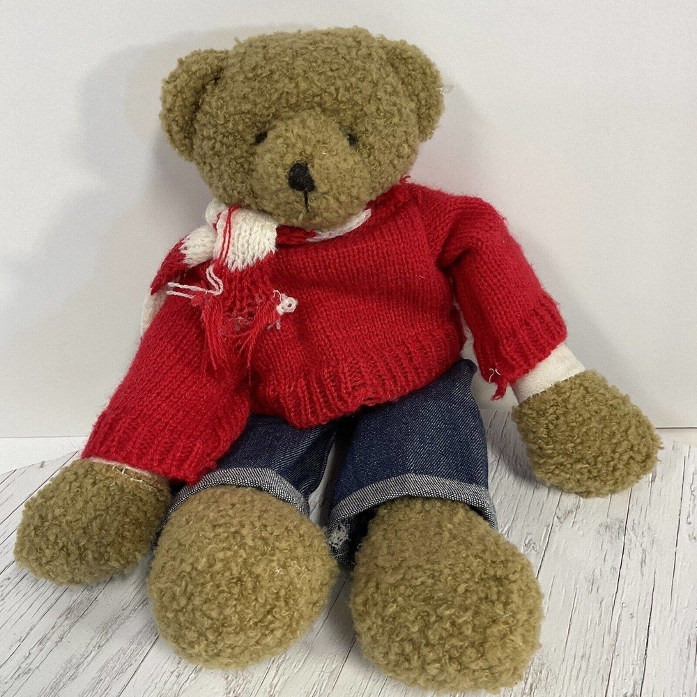 Plush French Teddy Bear Red Sweater Scarf Jeans OldGnu